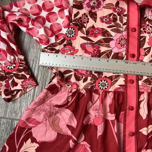 Dalia MacPhee Collared Shirt Dress Womens Red Pink Geo Floral missing Belt #148 - Picture 13 of 15